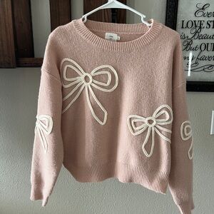 Luna Ivy Pink Sweater with White Bow Accents